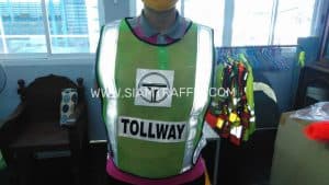 เสื้อกั๊กตาข่ายจราจร สีเขียว ติดแถบข้อความสะท้อนแสง TOLLWAY